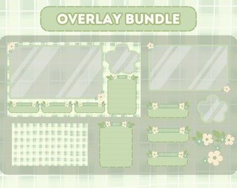 May include: A set of green and white overlay graphics with floral accents. The graphics include frames, banners, and text boxes. The text "OVERLAY BUNDLE" is at the top of the image.