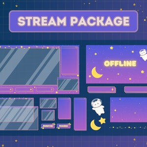 Animated Stream Overlay Package for Twitch, Cute Galaxy Theme Overlay, Cute Starry Bear Theme Overlay, Cute Purple Aesthetic, Vtuber