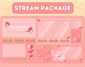 Animated Stream Overlay Package for Twitch, Cute Lofi Theme Overlay, Cute Pink Strawberry Theme Overlay, Cute Pink Aesthetic, Kawaii Overlay