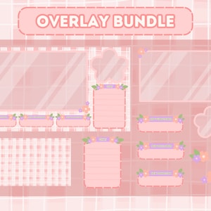 Stream Overlay Bundle for Twitch, Cute Pink Flower Theme Overlay, Soft Lofi Overlay, Cute Pink Aesthetic, Kawaii Twitch Overlay Package