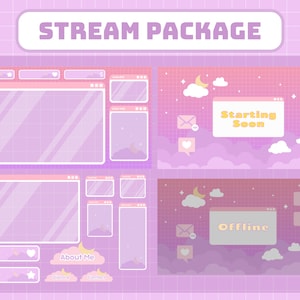 Animated Stream Overlay Package for Twitch, Lofi Desktop Theme Overlay, Cute Starry Clouds Windows Theme Overlay, Cute Pink Purple Aesthetic
