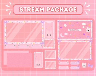 Animated Stream Overlay Package for Twitch, Cute Decoden Theme Overlay, Cute Bunny Theme Overlay, Cute Pink Aesthetic, Kawaii Twitch, Vtuber
