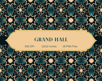 18 Seamless Luxury Tile Inspired Pattern | Grand Hall | Digital Download | 18 Pattern Bundle | Printable Pattern