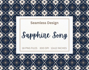 18 Seamless Luxury Tile Inspired Pattern | Sapphire Song | Digital Download | 18 Pattern Bundle | Printable Pattern