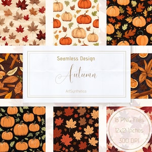 18 Seamless Autumn Theme Patterns | Autumn | Digital Download | 18 Pattern Bundle | Printable Pattern