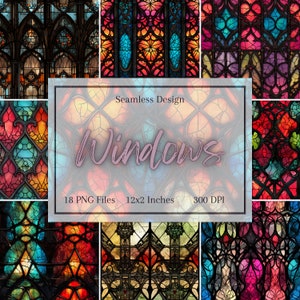 18 Seamless Gothic Stained Glass Patterns | Windows | Digital Download | 18 Pattern Bundle | Printable Pattern