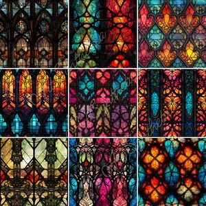 18 Seamless Gothic Stained Glass Patterns | Windows | Digital Download ...