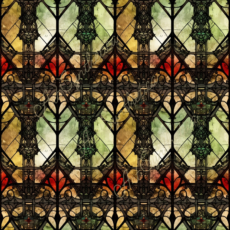18 Seamless Gothic Stained Glass Patterns | Windows | Digital Download ...