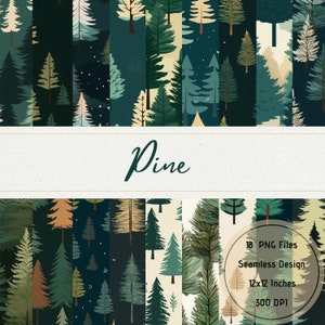 18 Seamless Pine tree Patterns | Pine | Digital Download | 18 Pattern Bundle | Printable Pattern