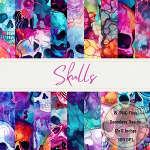 18 Seamless Skull Theme Patterns | Skulls | Digital Download | 18 Pattern Bundle | Printable Pattern