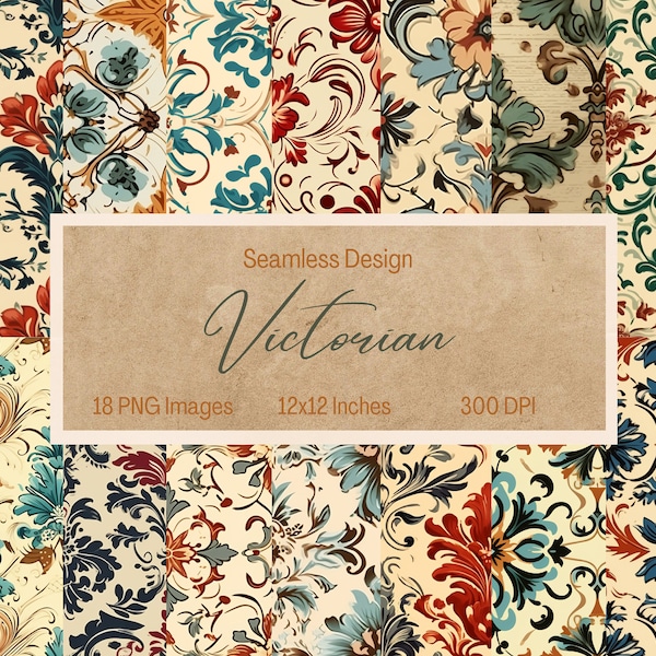 18 Seamless Victorian Inspired Patterns | Victorian | Digital Download | 18 Pattern Bundle | Printable Pattern