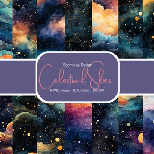 18 Seamless Celestial Theme Patterns | Celestial Skies | Digital Download | 18 Pattern Bundle | Printable Pattern