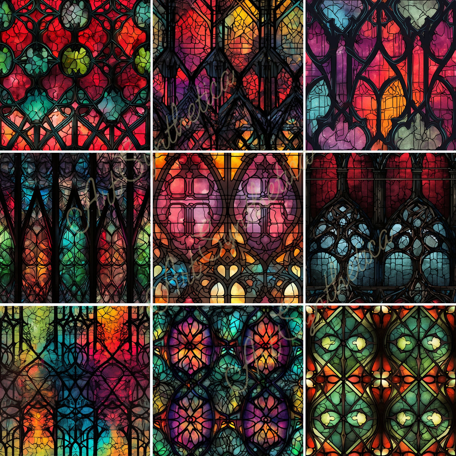 18 Seamless Gothic Stained Glass Patterns | Windows | Digital Download ...