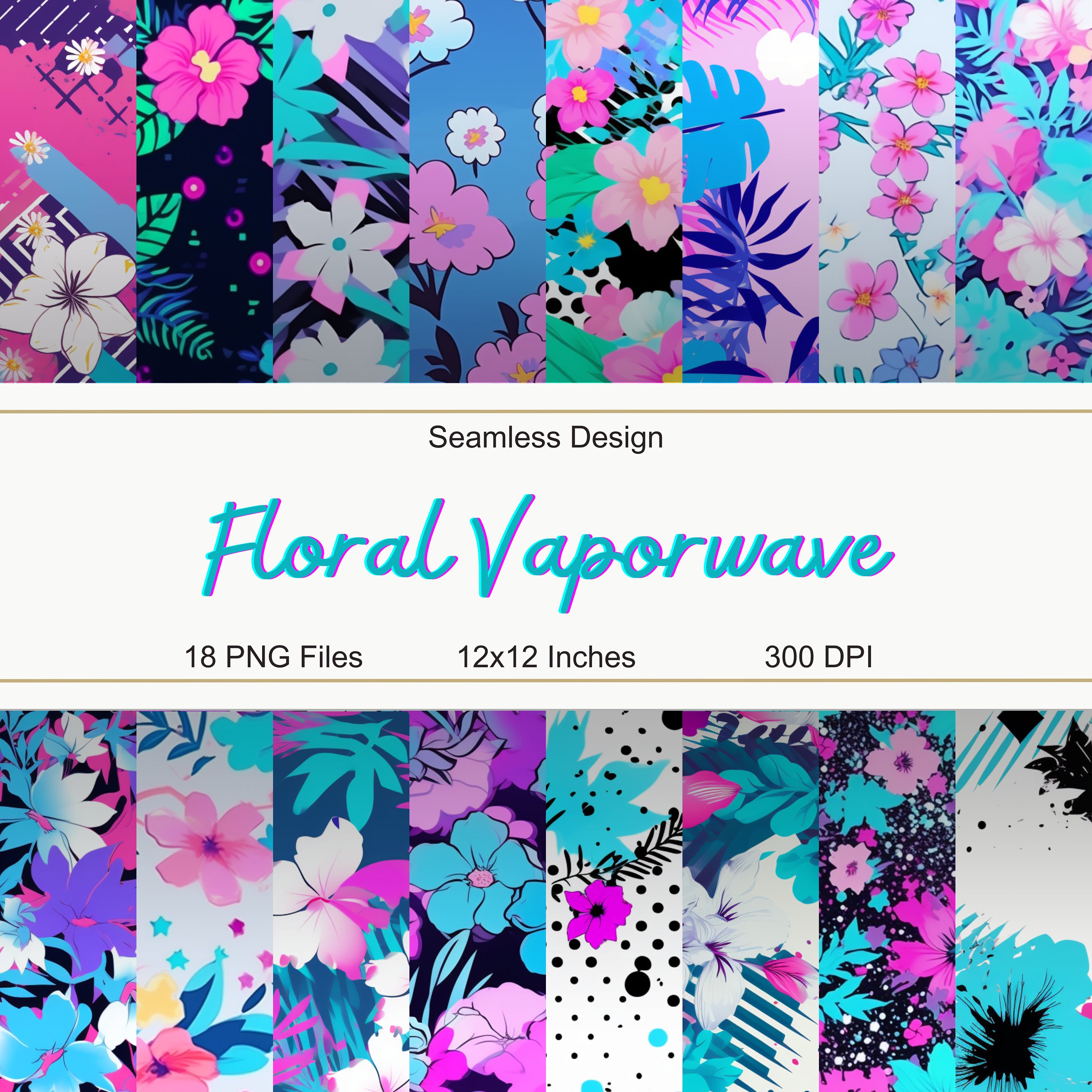 18 Seamless Floral Vaporwave Patterns | Floral Vaporwave | Digital ...