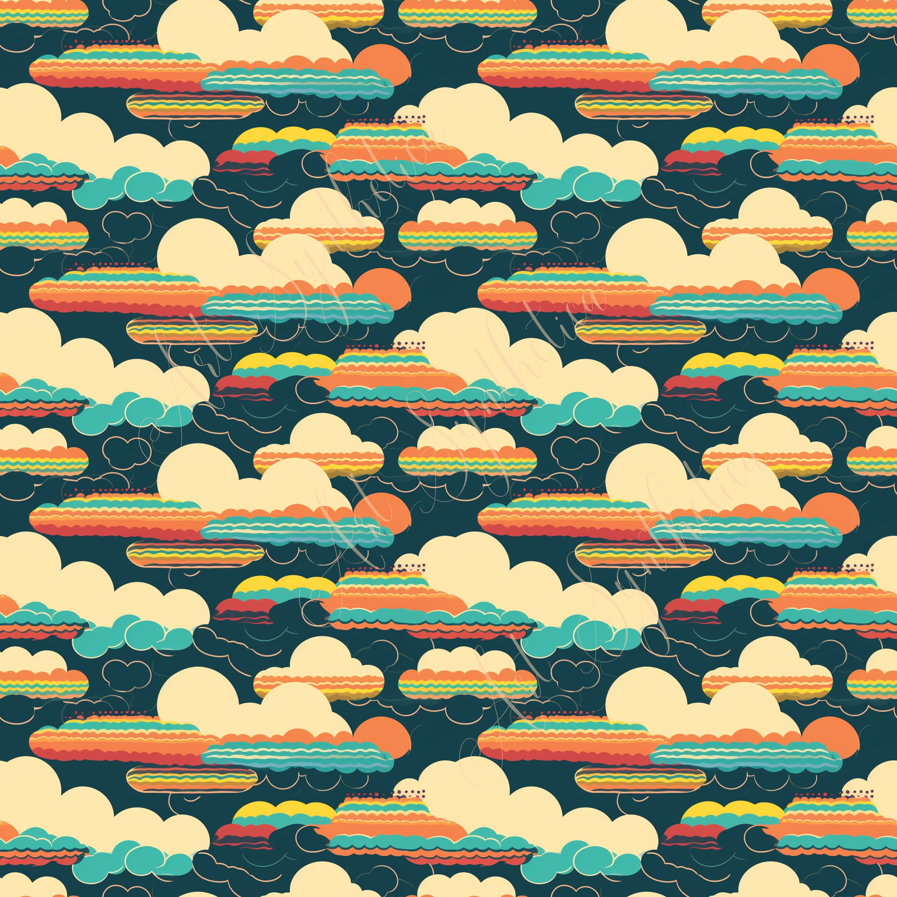 18 Seamless Retro Cloud Patterns | Retro Clouds | Digital Download | 18 ...
