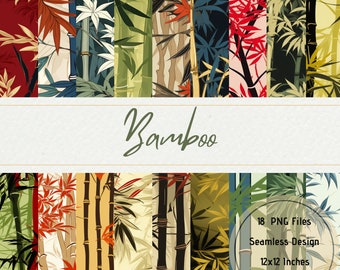 18 Seamless Bamboo Patterns | Bamboo | Digital Download | 18 Pattern Bundle | Printable Pattern