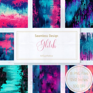 18 Seamless Abstract Glitch Inspired Patterns | Glitch | Digital Download | 18 Pattern Bundle | Printable Pattern