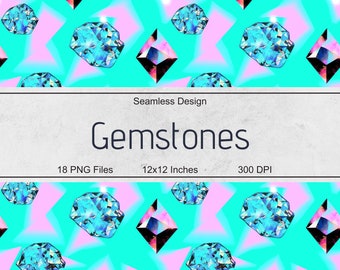 18 Seamless Gemstone Patterns | Gemstones | Digital Download | 18 Pattern Bundle | Printable Pattern