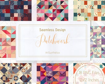 18 Seamless Abstract Quilt Inspired Patterns | Patchwork | Digital Download | 18 Pattern Bundle | Printable Pattern