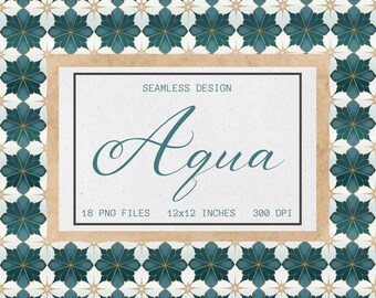 18 Seamless Luxury Tile Inspired Pattern | Aqua | Digital Download | 18 Pattern Bundle | Printable Pattern