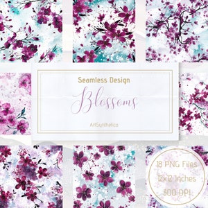 18 Seamless Cherry Blossoms Patterns | Blossoms | Digital Download | 18 Pattern Bundle | Printable Pattern