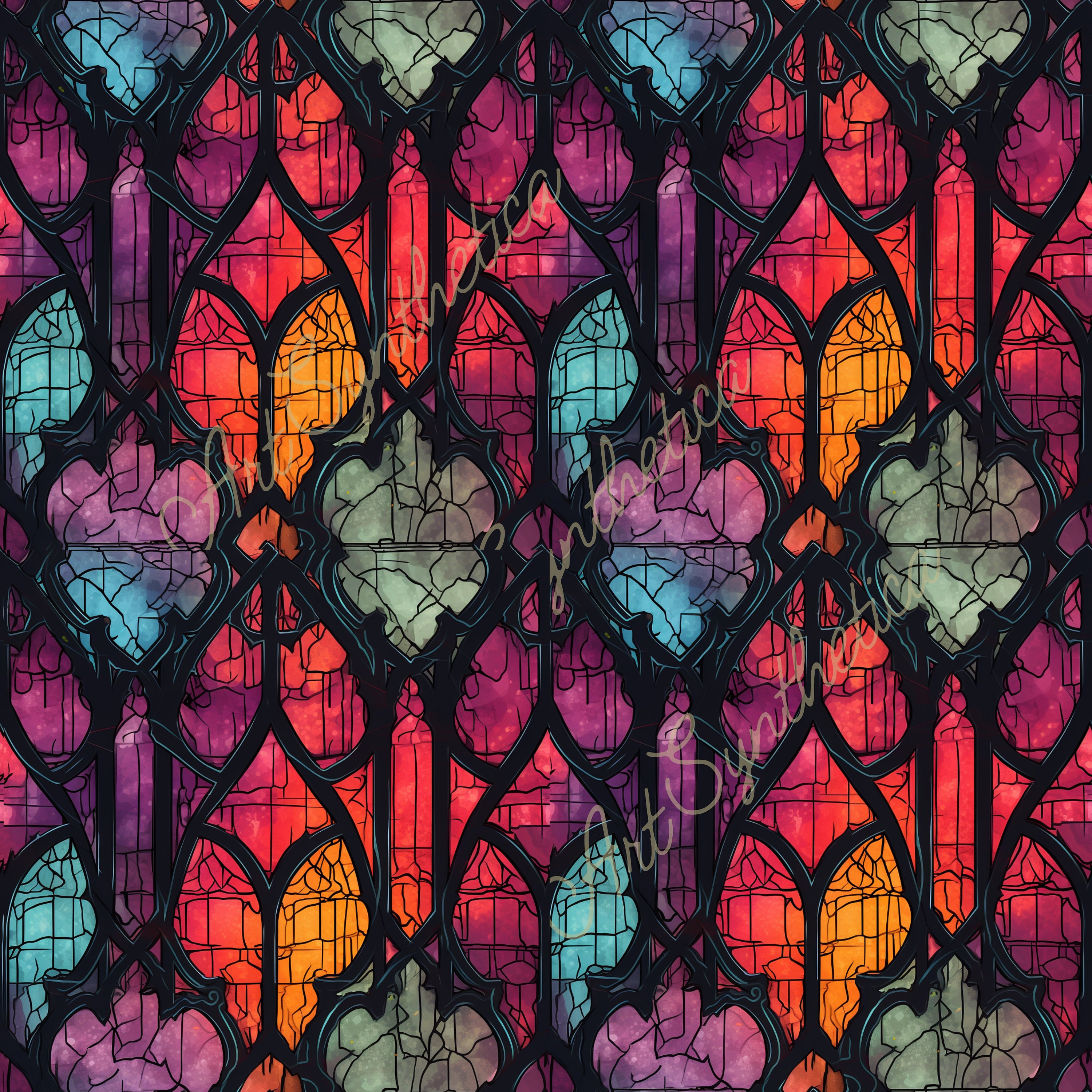 18 Seamless Gothic Stained Glass Patterns | Windows | Digital Download ...