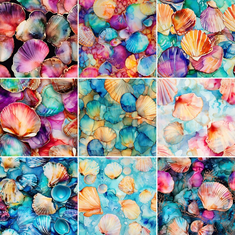 18 Seamless Seashell Patterns | Seashells | Digital Download | 18 ...