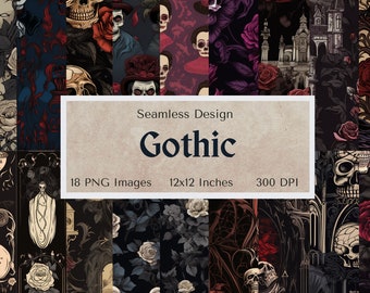 18 Seamless Gothic Theme Patterns | Gothic | Digital Download | 18 Pattern Bundle | Printable Pattern