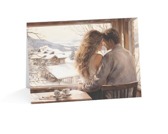 Colorado Valentine, Love Card, Romantic Snowy Cabin Scene, Couple's Embrace, Special Occasion Greeting