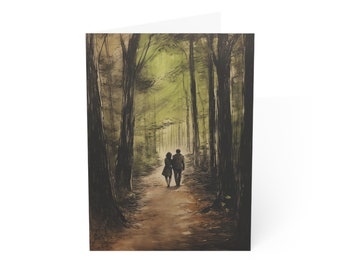 Enchanting Forest Path Greeting Card, Romantic Walk, Couple in Nature, Love & Anniversary Card