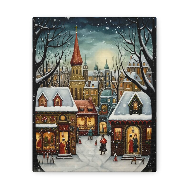 Slovak Christmas Market Canvas Wrap, Festive Village Snow Scene Etsy