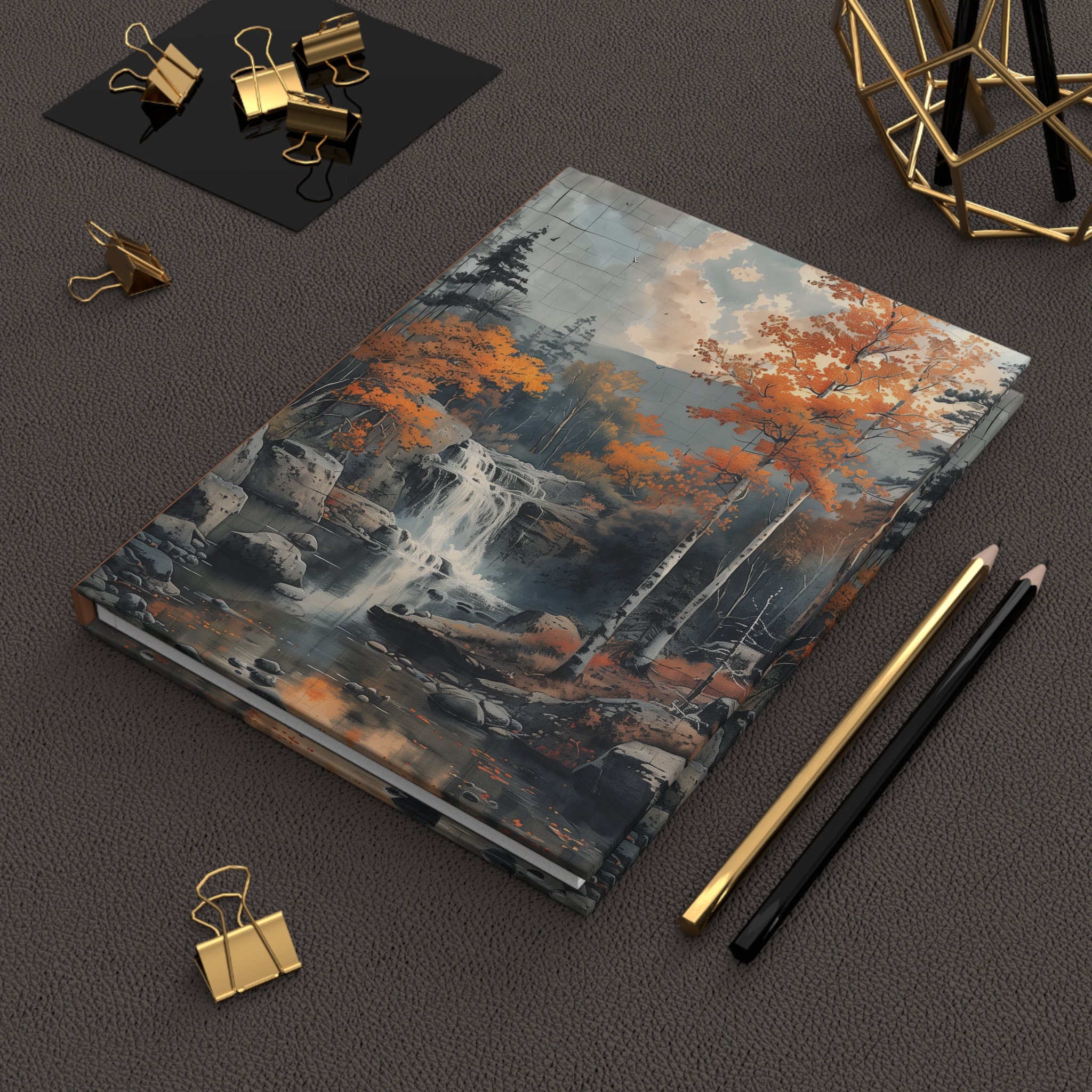 Autumn Forest Waterfall Journal, Vintage Style Hardcover Notebook ...