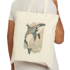 Orca Whale Cotton Canvas Tote Bag, 100% Cotton
