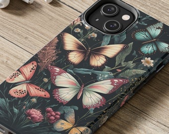Etui na iPhone'a z motywem motyli, etui na iPhone'a z motywem motyli z dzikich kwiatów, etui na telefon odporne na uderzenia, etui na iPhone'a z motywem dzikich kwiatów dla miłośników motyli