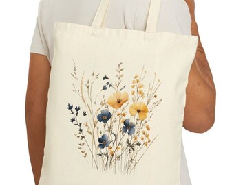 Wildflowers Tote Bag, 100% Cotton Floral Reusable Bag