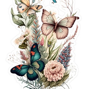 Butterflies Sticker, Wildflowers and Butterflies Sticker, Wildflowers Stickers, Waterproof Butterfly Sticker, Waterproof Vinyl Decals