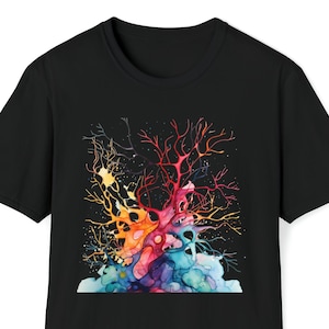 Watercolor Neurons Softstyle T-Shirt, Abstract Neural Synapses Tee, Brain Tshirt, Watercolor Neurons Tshirt, 100% Cotton