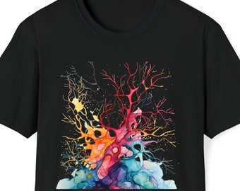 Watercolor Neurons Softstyle T-Shirt, Abstract Neural Synapses Tee, Brain Tshirt, Watercolor Neurons Tshirt, 100% Cotton