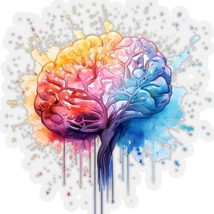 Abstract Brain Watercolor Splatter Stickers, Neuroscience Stickers
