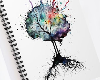 Cuaderno espiral de neurona cerebral de acuarela, cuaderno para amantes de la neurociencia