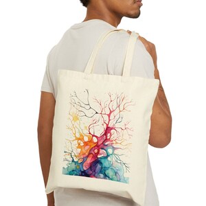 Watercolor Neurons Tote Bag, 100% Cotton