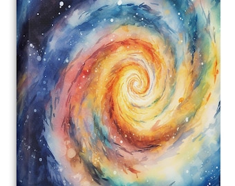 Spiral Galaxy Canvas, Spiral Galaxy Wall Art, Space Wall Art Canvas, Watercolor Galaxy Canvas Print
