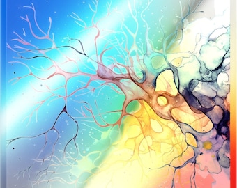 Pegatinas holográficas de neuronas de acuarela, pegatinas de sinapsis neuronales, pegatinas de neuronas cerebrales, pegatinas troqueladas de neurociencia, ecológicas