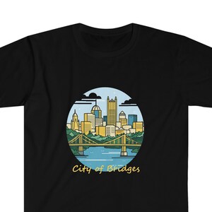 Stylized Pittsburgh City of Bridges Unisex Softstyle T-Shirt, Burgh Tshirt, 100% Cotton
