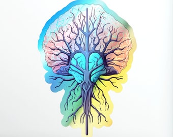 Holografische hersenstickers, gestileerde hersenregenboogstickers, neurowetenschappen gestanste stickers, milieuvriendelijke stickers