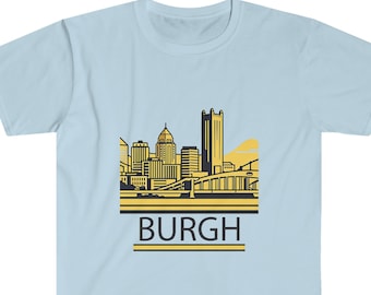Stylized Pittsburgh Unisex Softstyle T-Shirt, BURGH Tshirt, 100% Cotton