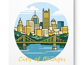 Gestileerde Pittsburgh Wall Art Print, Pittsburgh City of Bridges, Skyline Premium Matte Poster