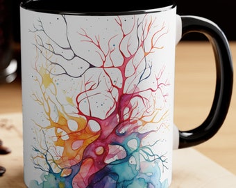 Watercolor Neurons Mug, Abstract Neural Synapses Coffee Mug, Brain Tea Cup, Watercolor Brain Neurons Mug