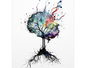 Watercolor Brain Art Digital Download, Human Brain Neuron Wall Art, Abstract Brain Art, Science Wall Art, Neuroscience Art, Digital Download