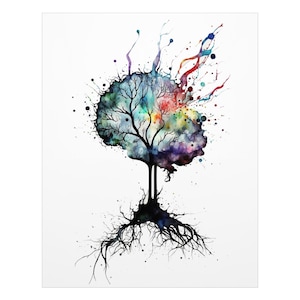 Watercolor Brain Art Digital Download, Human Brain Neuron Wall Art, Abstract Brain Art, Science Wall Art, Neuroscience Art, Digital Download